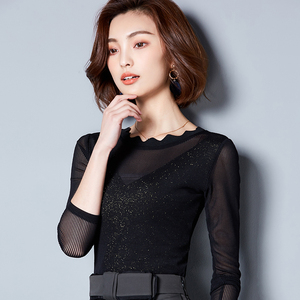 欧洲站2017秋冬新款欧货潮唯品会品牌蕾丝衫网纱打底衫女长袖上衣