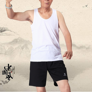 夏季爸爸装背心运动短裤套装男纯棉透气裤衩中老年打底跨栏老头衫