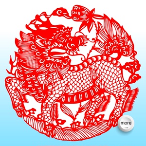 麒麟窗花传统剪纸吉祥风水招财辟邪新年春节不干胶玻璃贴布置装饰