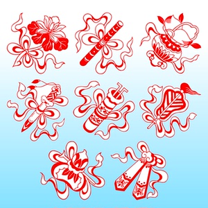 暗八仙过海法器宝扇剑鱼鼓笛子玉板莲花篮葫芦不干胶窗花剪纸装饰