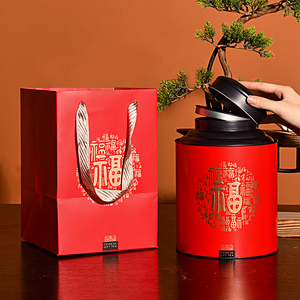 茶叶罐包装大号福字圆罐密封马口铁罐白茶红茶一斤装通用茶叶铁罐