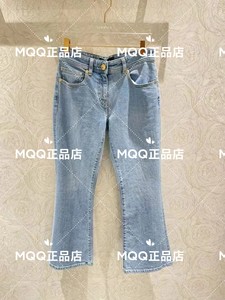 1.22日折扣村代购Versace/范思哲女士印花纹口袋淡蓝色牛仔长裤