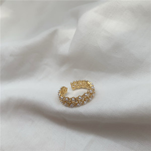 韩国东大门同款排钻珍珠开口戒指饰品简约食指环网红戒指女戒子