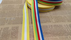 2.5 3厘米五色间色横纹平纹涤纶织带黄绿红白蓝diy服装装饰辅料