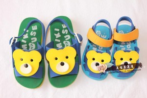 日本品牌mikihouse夏季男童12.5cm17cm卡通熊头沙滩鞋绝版凉鞋