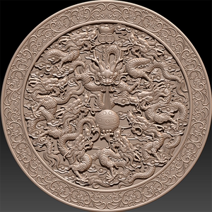 九龙圆盘精雕图浮雕图灰度图电脑雕刻图木雕图九龙戏珠