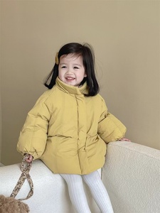 女童羽绒服冬季新款儿童90白鸭绒加厚立领韩系时髦黄色保暖外套潮