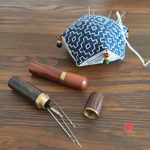 刺绣针收纳瓶 实木针筒 复古便携工具 刺子绣针小巾绣针收纳瓶