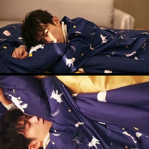 芯薏服饰淘宝tfboys易烊千玺同款情侣睡衣夏天长袖韩版长裤纯色冰丝