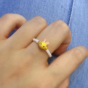 万牧黄金足金兔子胡萝卜小戒指生肖3d硬金烤漆儿童节礼物女