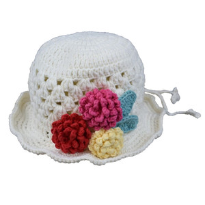 孖一巛春季新款手工钩织宝宝花朵遮阳帽女婴儿童太阳大沿公主帽子