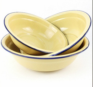 黄色搪瓷碗搪瓷盆饭盆汤盆圆形饭盆学生宿舍创意碗碟家用餐厅复古