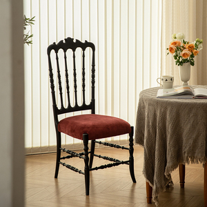 THE MAZAY法式复古实木餐椅家用软包餐厅书房椅欧式中古高背椅子