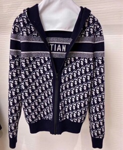dior迪奥20fw外套老花字母提花logo拉链双面穿连帽针织衫男女毛衣