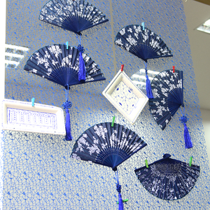 幼儿园创意挂饰吊饰品教室走廊布置青花瓷折扇中国风手工艺品装饰