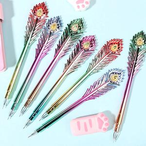 创意孔雀羽毛笔学生彩色炫彩中性笔可爱手账笔水笔多色画画笔彩笔