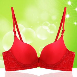 前排扣美背性感前开式胸罩红前解内衣无痕无钢圈聚拢小胸前扣文胸