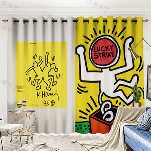 美式涂鸦窗帘ins风潮牌背景遮光2021年新款卧室客厅流行网红爆款