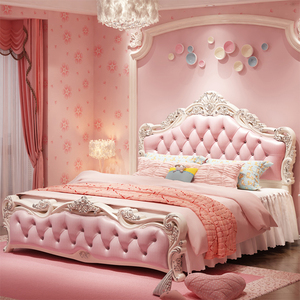 8m主卧皮床粉色女孩床现代简约美式婚床套餐家具