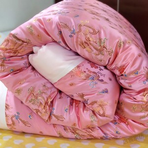 龙凤被套丝绸绸缎被子老式包边棉被手工被面古代喜被复古结婚传统