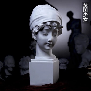 高品质包不破损33cm树脂仿石膏英国美少女头像雕像雕塑欧式摆件