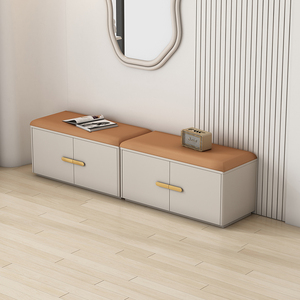 奶油风入户进门穿鞋凳新款法式储物换鞋凳门口家用极简玄关长条凳