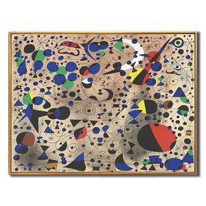 欧美西方米罗油画点线面壁画简约现代抽象装饰布画挂画带框