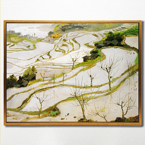 现代中国吴冠中梯田油画壁画横版风景打印装饰布画挂画带框