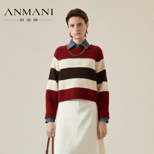 商场同款-ANMANI恩曼琳23冬季新品条纹落肩羊毛混纺毛衣P367017C
