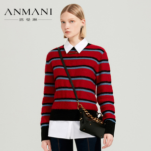 商场同款-ANMANI恩曼琳22冬季新品撞色条纹针织圆领毛衣O367062C
