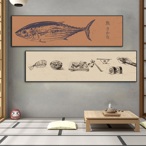 浮世绘挂画日式料理店寿司店墙面装饰画居酒屋日本美食三文鱼壁画