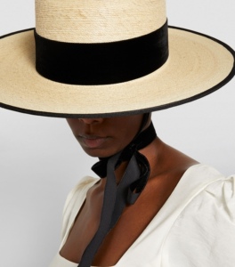 eliurpi 西班牙手工制作丝绒系带草帽优雅帽子sasa同款遮阳帽