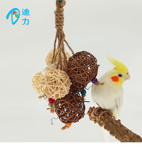 鹦鹉藤球牡丹虎皮玄凤磨嘴鸟笼装饰漂亮挂饰串墨鱼骨藤编小球玩具