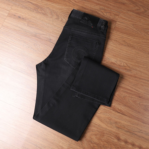 一线品牌剪标 黑色牛仔裤男夏季薄款修身直筒水洗牛仔休闲长裤子