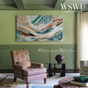 WSWU 手绘油画《烟霞》北欧装饰画现代简约抽象线条肌理画