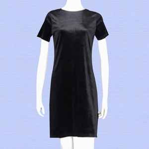 亮丝薄绒布修身连衣裙夏季新款短袖t型裙子原单外贸mk女装黑色裙