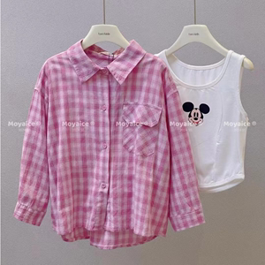 现货韩国设计师品牌童装2024春女童儿童中大童T恤格子衬衫两件套