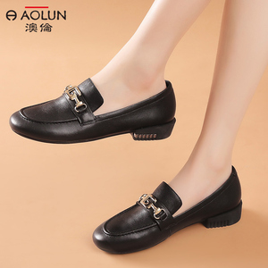 澳伦小皮鞋女英伦风2021新款秋季真皮百搭源头乐福鞋一脚蹬单鞋