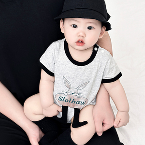 韩版婴儿夏季新款0-2岁小月龄宝宝卡通短袖爬爬服a类哈衣外出衣服