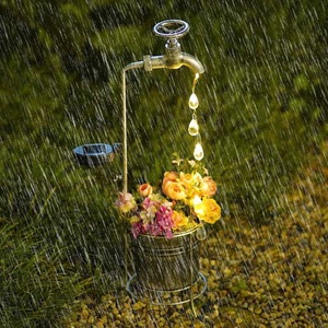 太阳能水龙头灯水滴流水户外景观灯花园装饰铁艺花盆庭院灯