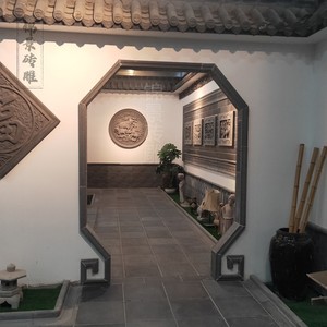中式古建庭院四合院异形月亮门砖雕线条 窄边框门套线外圆角砖6cm