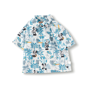 巴拉巴拉男幼童衬衣夏季卡通熊猫满印花翻领短袖衬衫201224118104