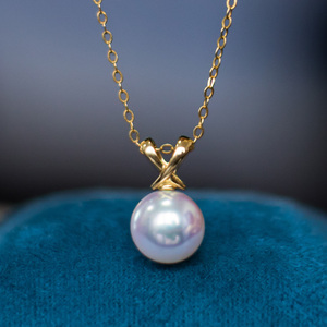 天然海水进口日本akoya一颗珍珠吊坠项链18k金单颗锁骨链天女级