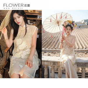 Flower花蕾新中式国风旗袍上衣女2023年夏季盘扣刺绣无袖立领显瘦