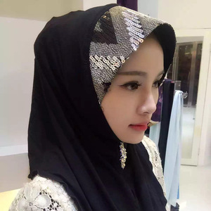 穆斯林头巾 亮片套头款 女 夏季纱巾回族民族风盖头多色