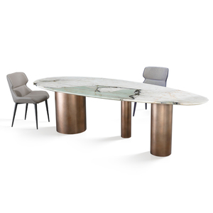 现代大理石鹅蛋形天然奢石大平层家用客厅高端设计师品牌意式餐桌