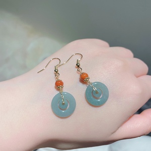 天然蓝水翡翠圆环设计款手工复古耳环一对