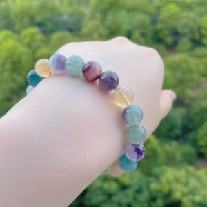 天然彩色萤石 暖宫石大颗弹力绳手链