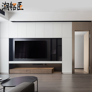 隐形门电视柜一体整面电视背景墙满墙储物柜子客厅护墙板全屋定制