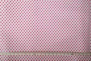 白底红点 波点小圆点水玉a类婴童装双面针织面料全棉娃衣服装布料